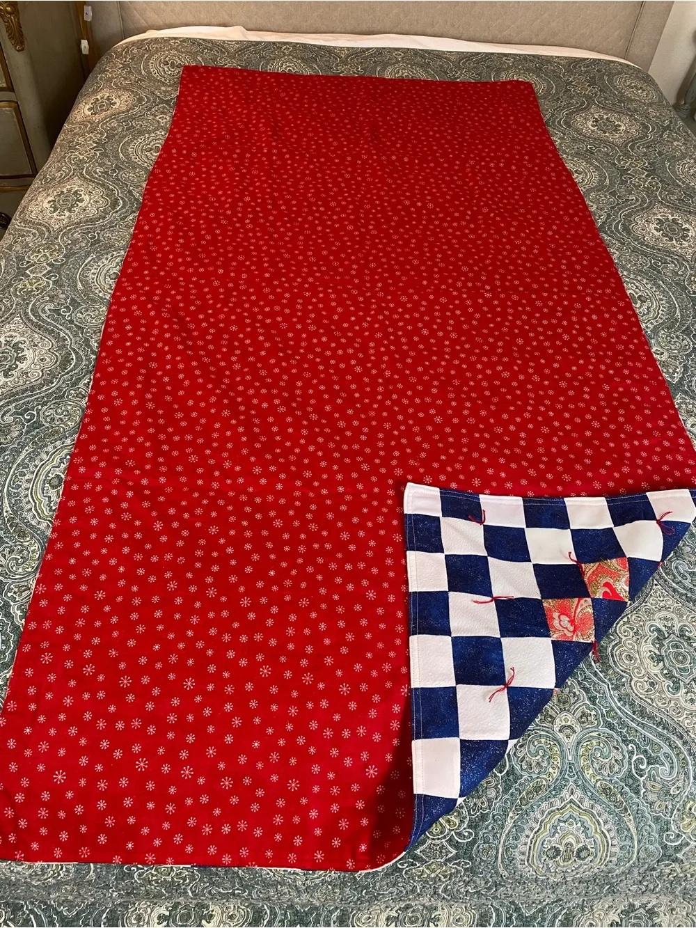 Handmade Quilt patriotic throw or table runner Red White Blue July 4th